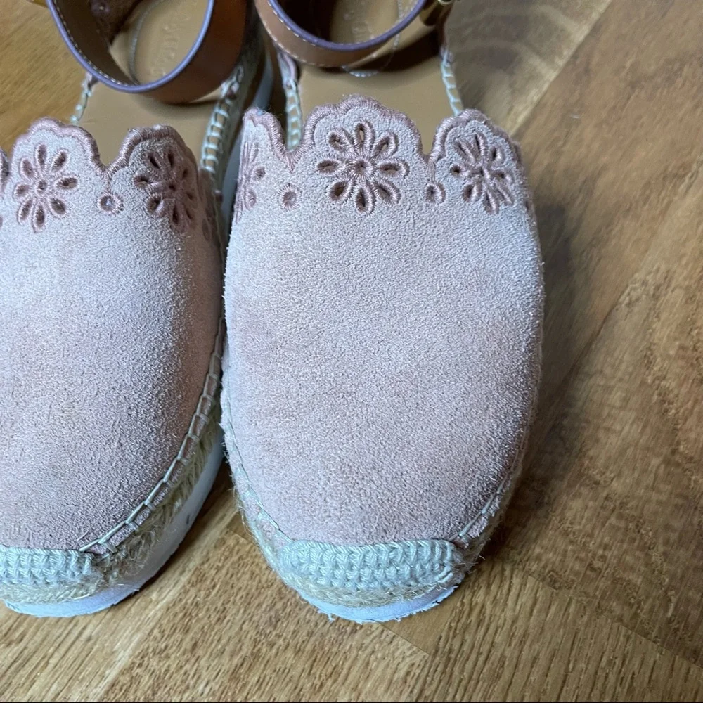 See by Chloe Pink Glyn Floral Laser Cut Espadrille Flat